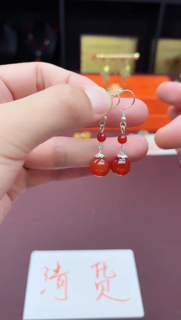 玛瑙/玉髓耳饰银S925镶嵌409000