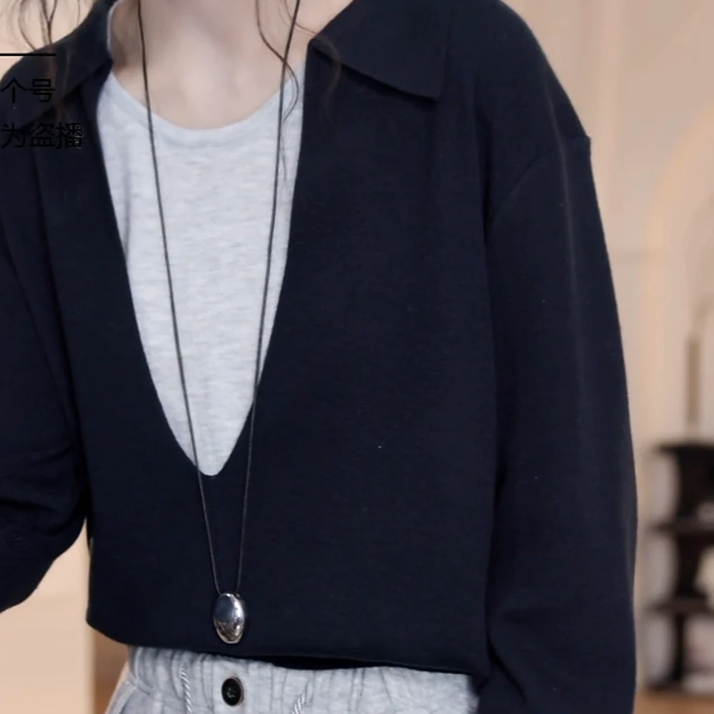 早秋百搭V领假两件毛织长袖C5886