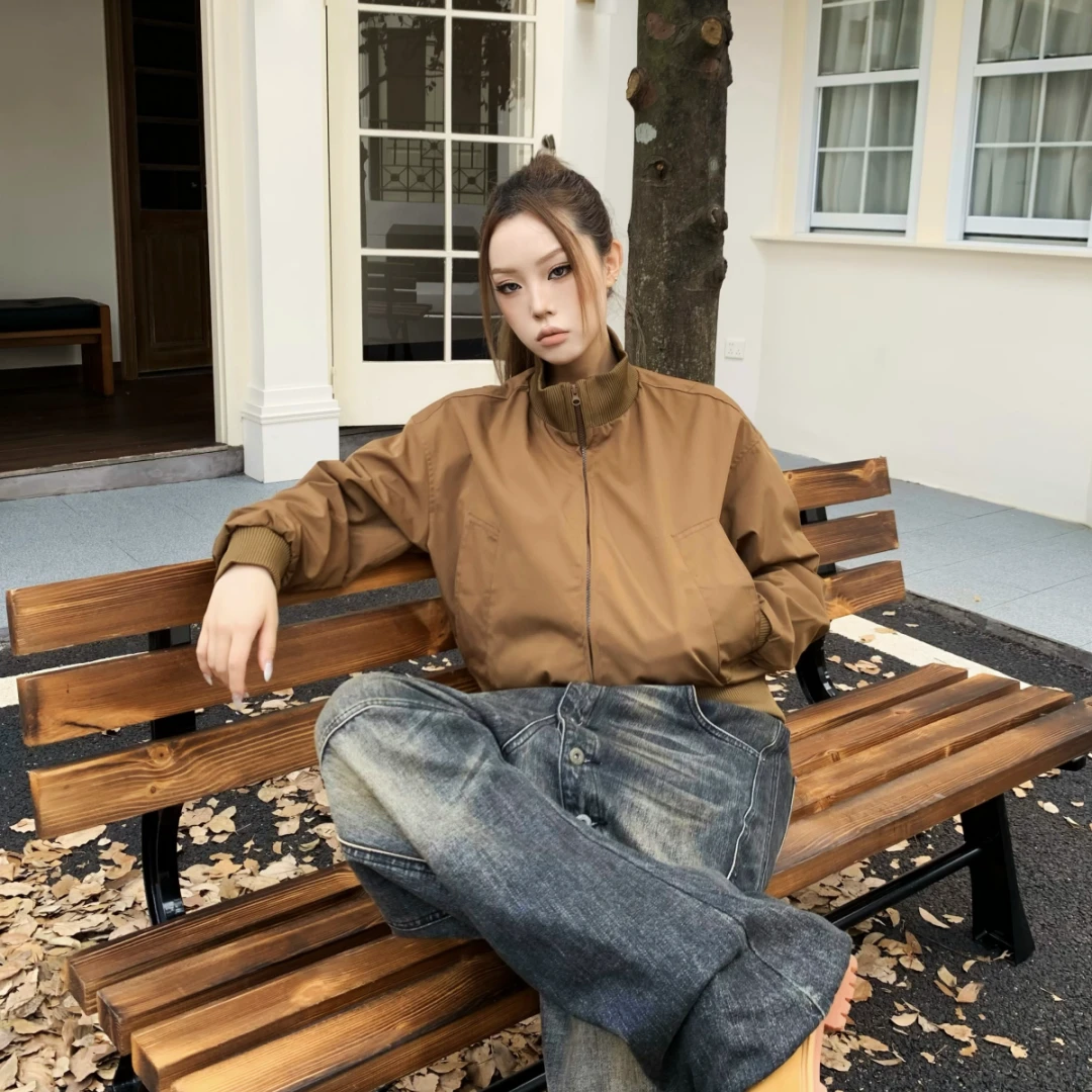 YearnObtainRainbow秋冬美式复古高街cleanfit短款休闲夹克流光风