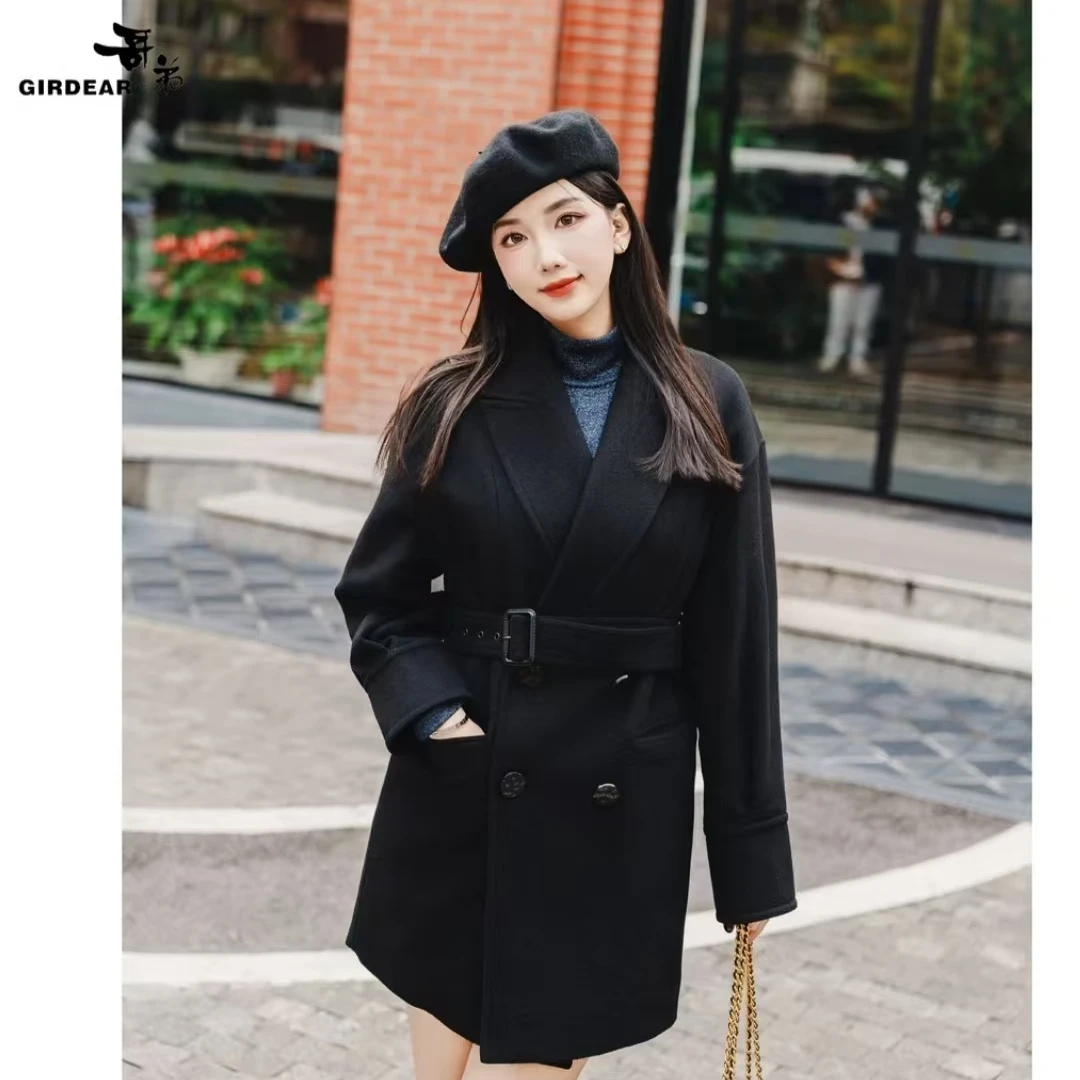 GIRDEAR/哥弟1400625 冬季citywarm老钱风新雪丽绵羊毛中长款外套