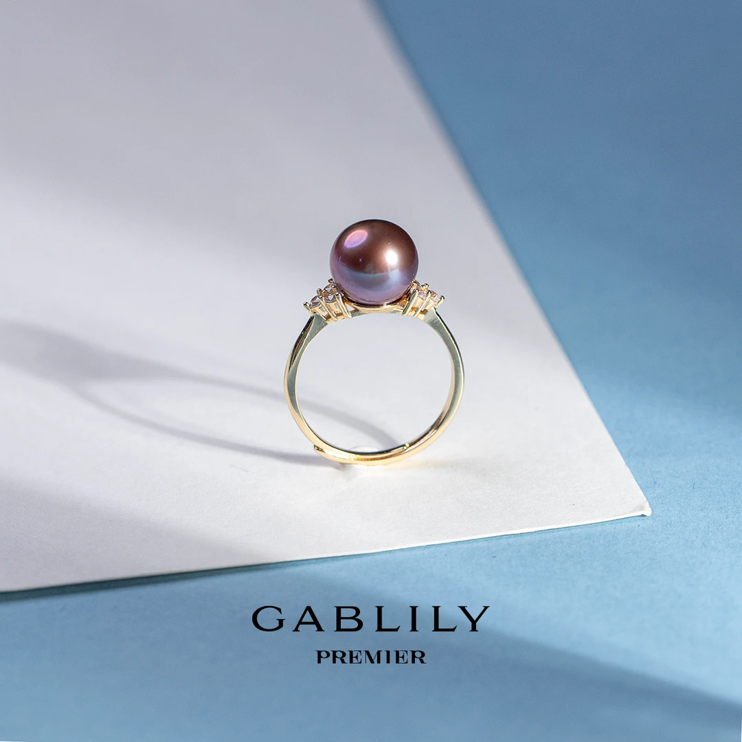 【胡兵珍选】GABLILY premier 淡水珍珠S925银紫珠戒指9-10mm时尚