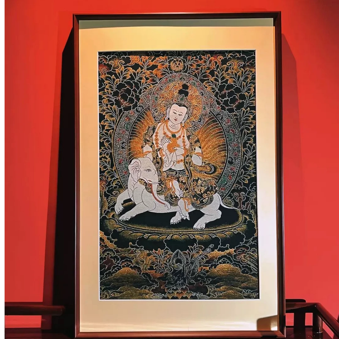 刺绣普贤菩萨装饰画茶室玄关办公室客厅背景墙唐挂画卡入户