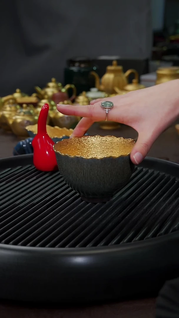 【闪购商品】杯【宜景窑天目釉青釉鎏金】梗菊杯