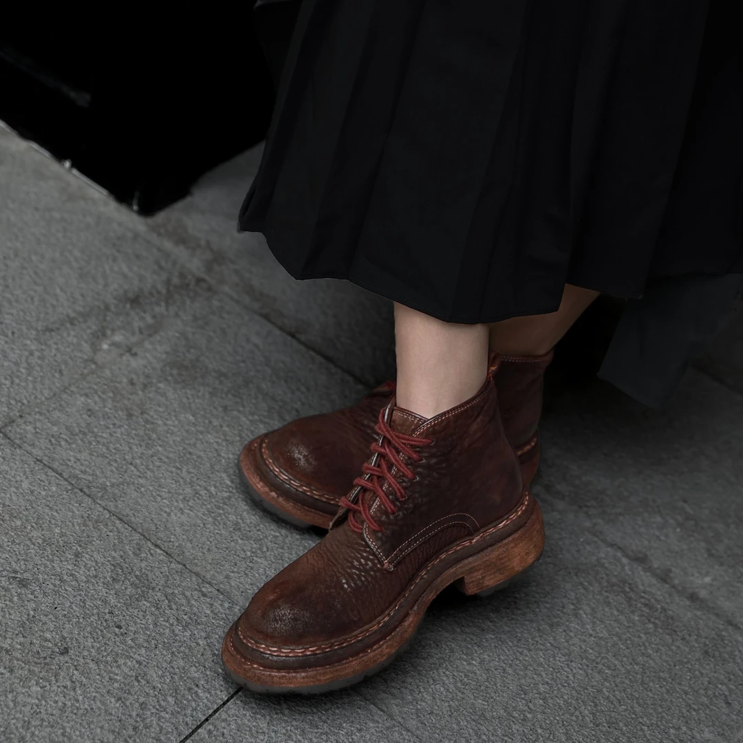 【西部印像】（美式复古）手工意大利情侣款固特异马臀皮坦克靴-08011