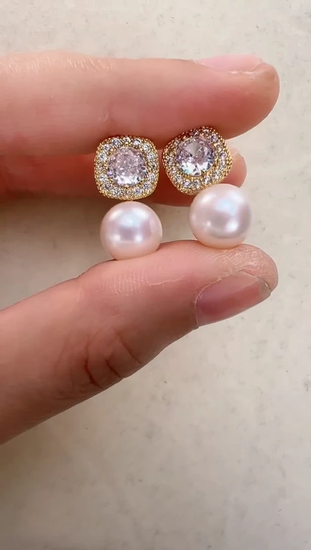 【闪购商品】拼合珍珠（马贝珠）耳饰合金大方糖