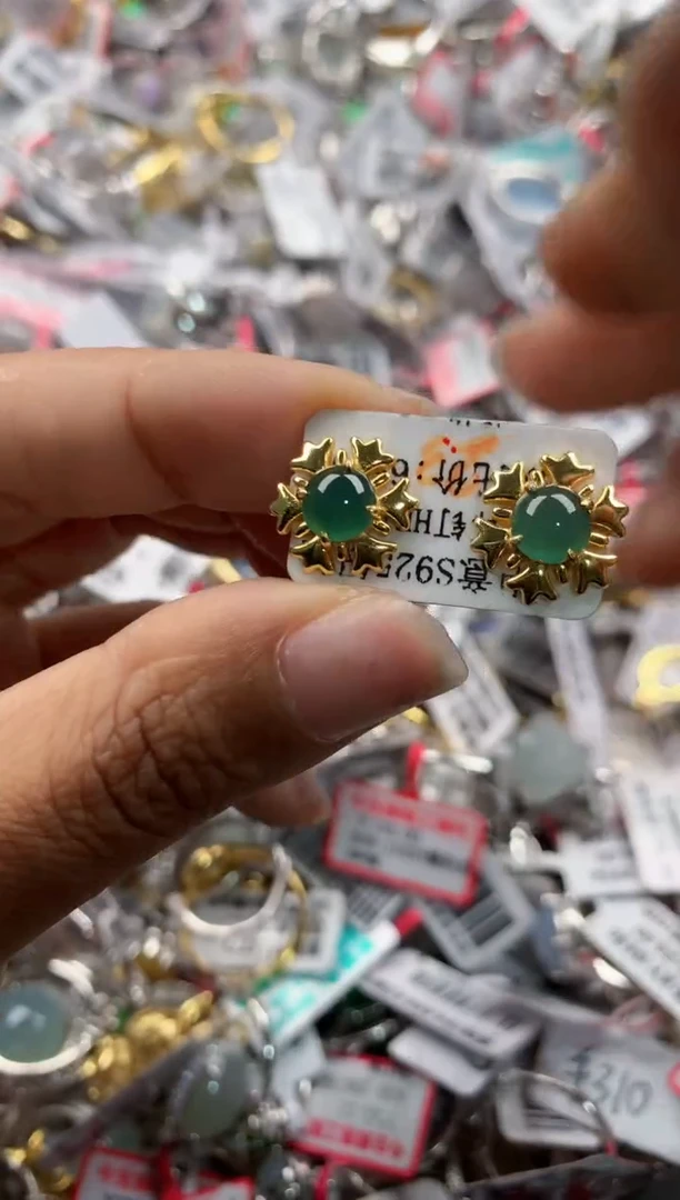 银S925镶嵌戒指翡翠12    5