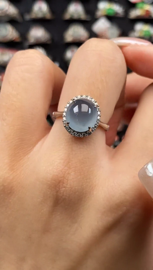 银S925镶嵌戒指翡翠天然A货翡翠8