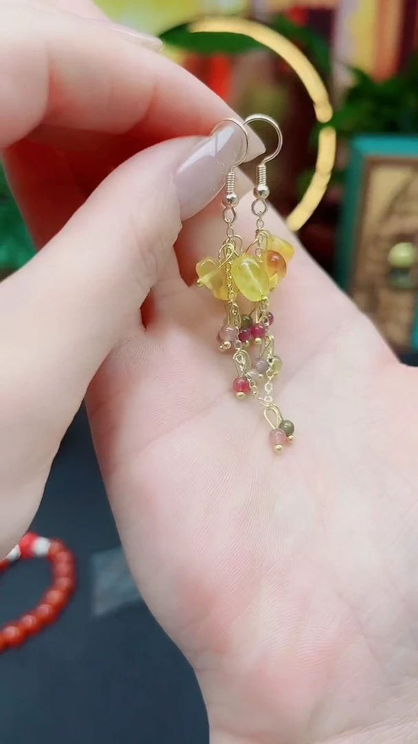 银S925镶嵌蜜蜡耳饰蜜蜡耳勾