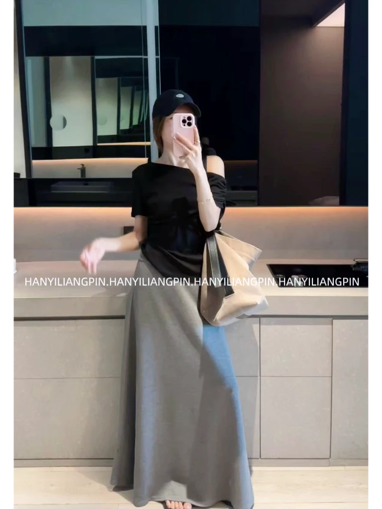 【夏威夷】气质一字领斜肩小衫