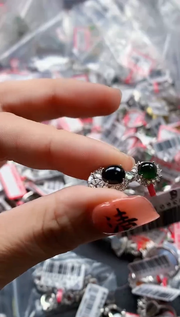 银S925镶嵌戒指翡翠天然A货缅甸翡翠