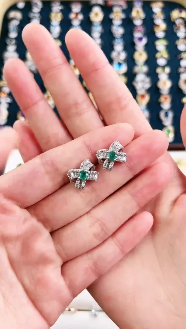 银S925镶嵌耳饰祖母绿r96