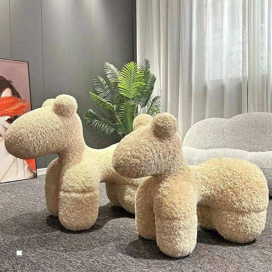 网红北欧小马椅休闲家用动物座椅卡通可爱儿童客厅滑轮小马椅网红