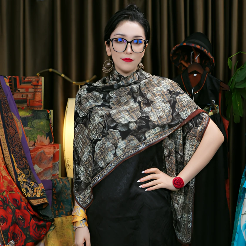 【140方巾 小香山茶】剪花烧花围巾140*140方巾4月