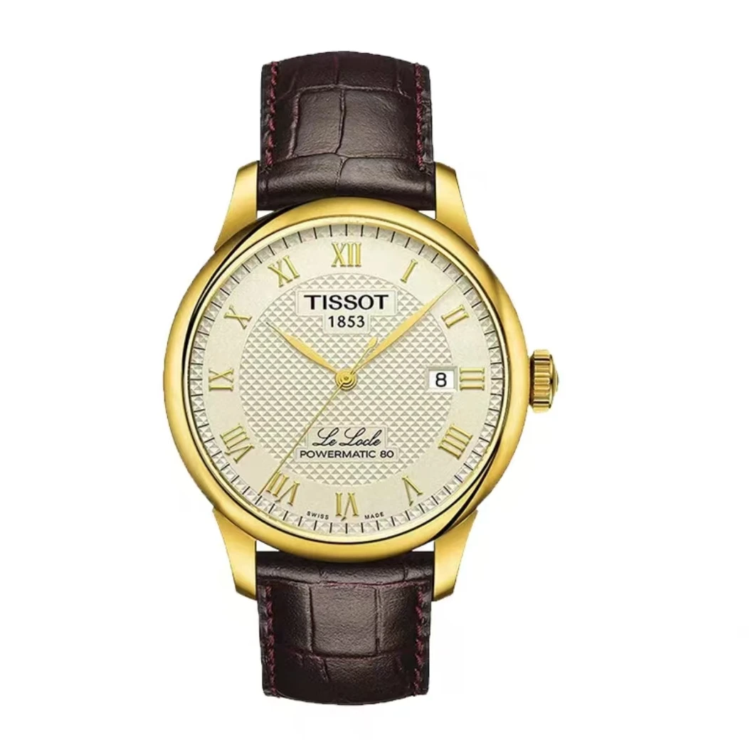 99新 Tissot/天梭 力洛克/80机芯/39mm/白盘间金/单表/男士腕表