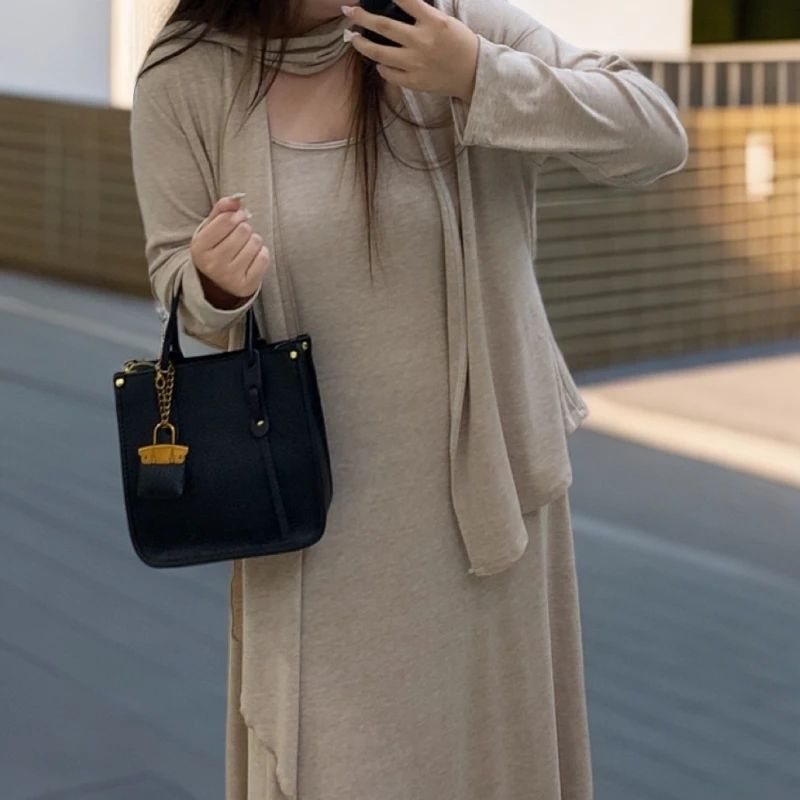 早秋新款吊带连衣裙宽松气质薄款开衫搭配套装