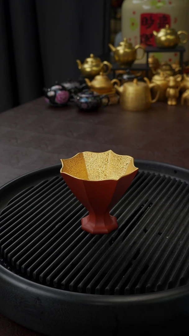 【闪购商品】杯【宜景窑鎏金】微瑕朱泥摘星11