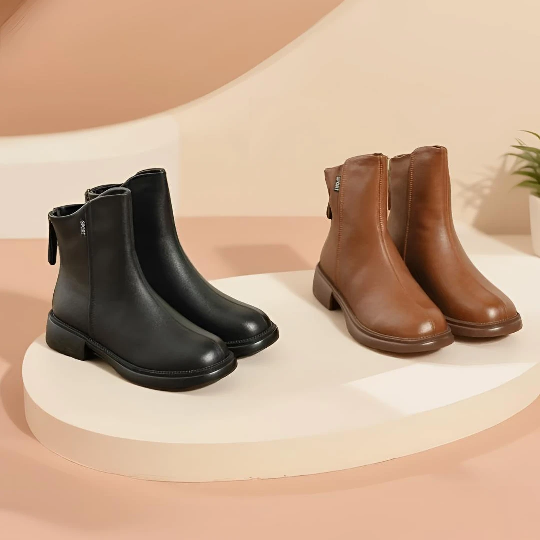 女显脚小女士短筒靴英伦风后拉链冬季马丁靴休闲平底