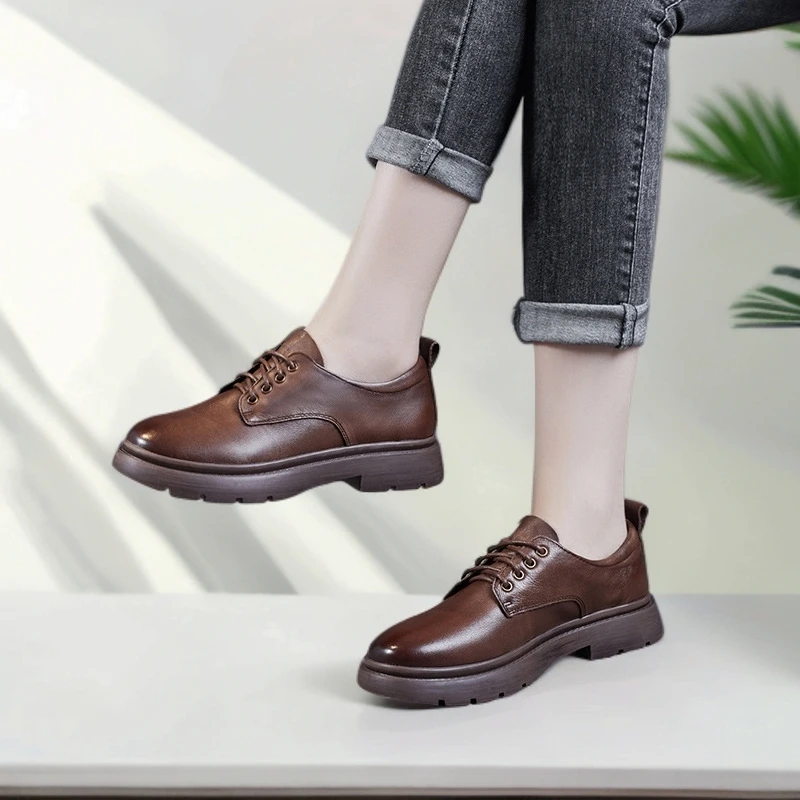 女款英伦系带单鞋时尚平底英伦风平底鞋尖头护士鞋水果鞋软底软皮