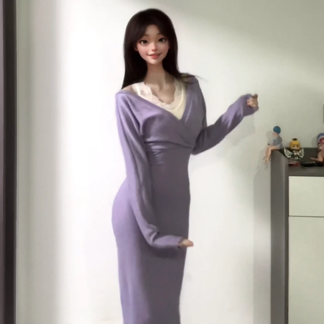 白白【紫风铃】小众设计感秋季新款包臀鱼尾连衣裙SBBYX406368