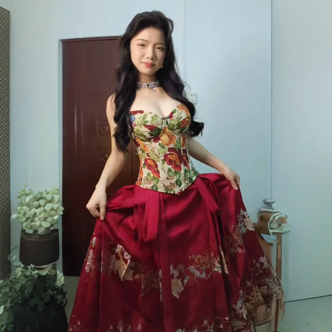 新中式礼服lanyi鱼骨夏季新款上衣汉服婚礼红色马面裙两件套裙子