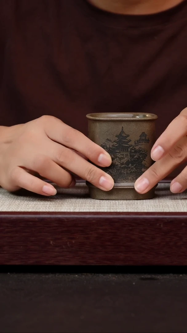 茶杯紫砂青段四方杯