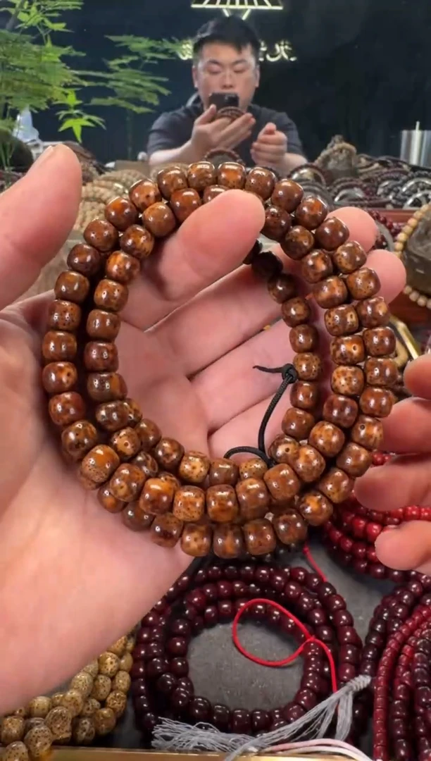 手串星月菩提7*8原生态陈化老油料虎皮玉化陈籽星月菩提长串