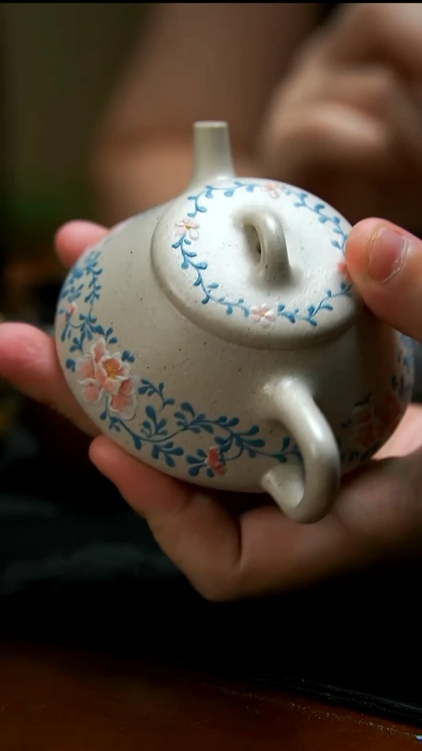茶壶紫砂白泥青花石瓢