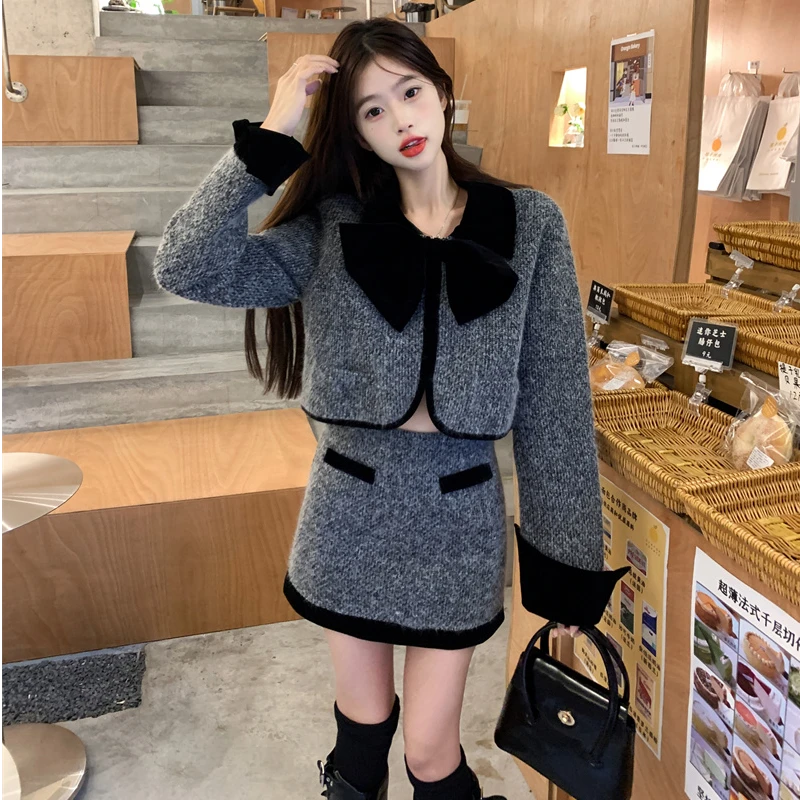 【宝藏.】大码女装小香风套装女高级感毛呢短外套半身裙女两件套