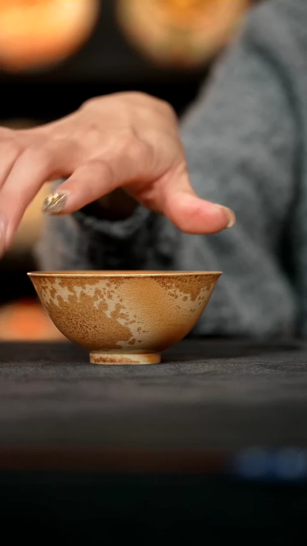 厚山柴烧金丝楠木落灰斗笠杯