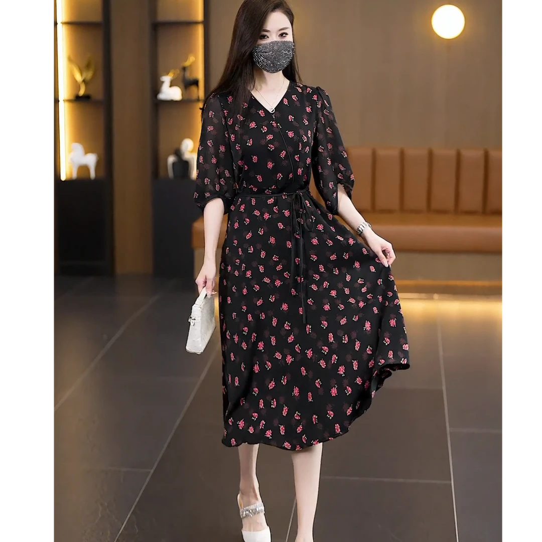 【运费补贴】59675小红花夏季新款连衣裙碎花裙显瘦气质款优雅百搭