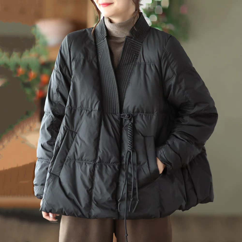 【玛罗兰】断码特价 国风 V领大麦A版羽绒服