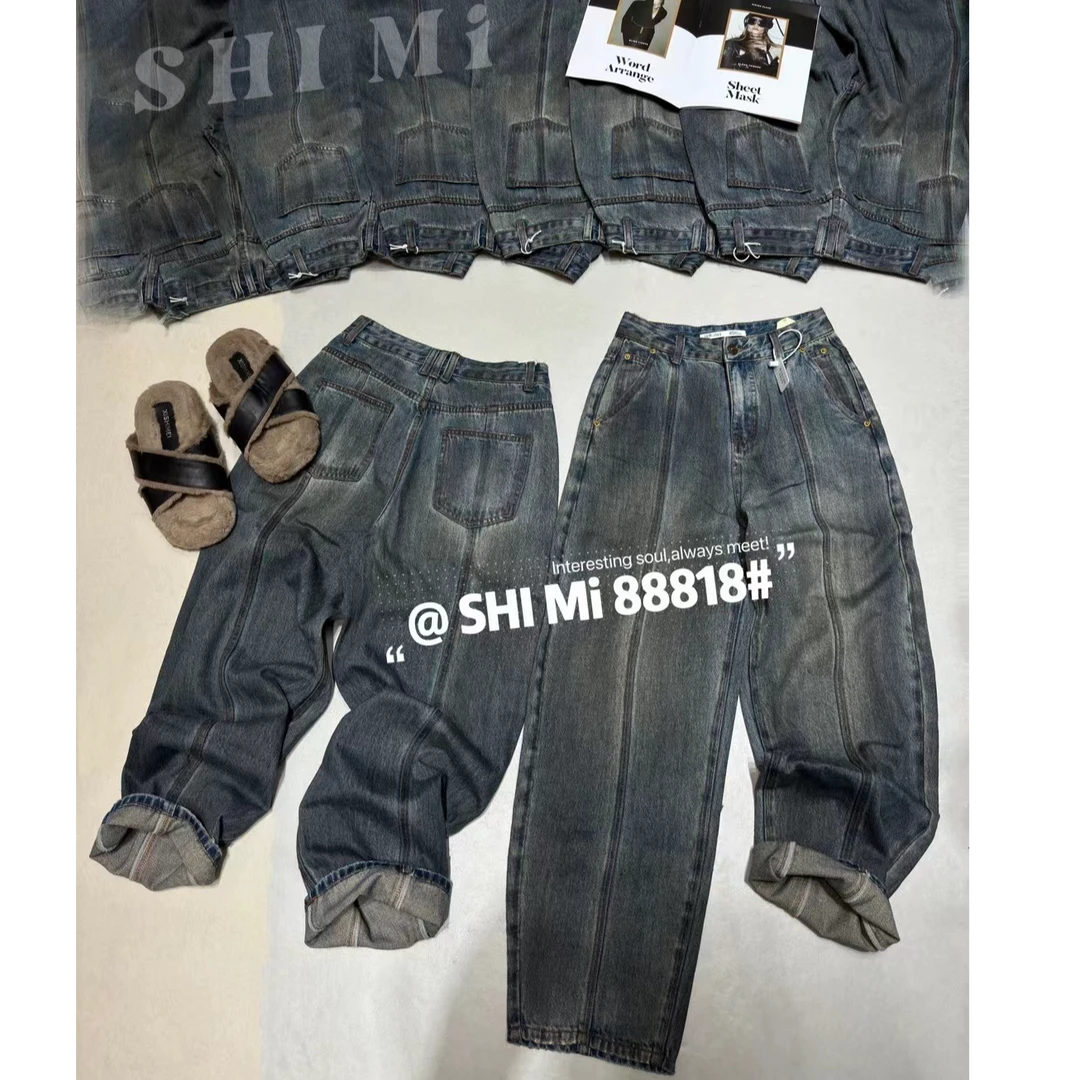 g107 牛仔裤设计师水做旧直筒时尚百搭潮流韩版