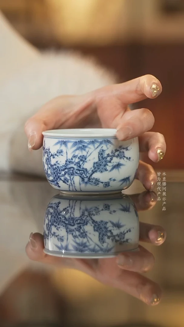 杯子陶瓷柴窑松竹梅缸杯松竹梅缸杯