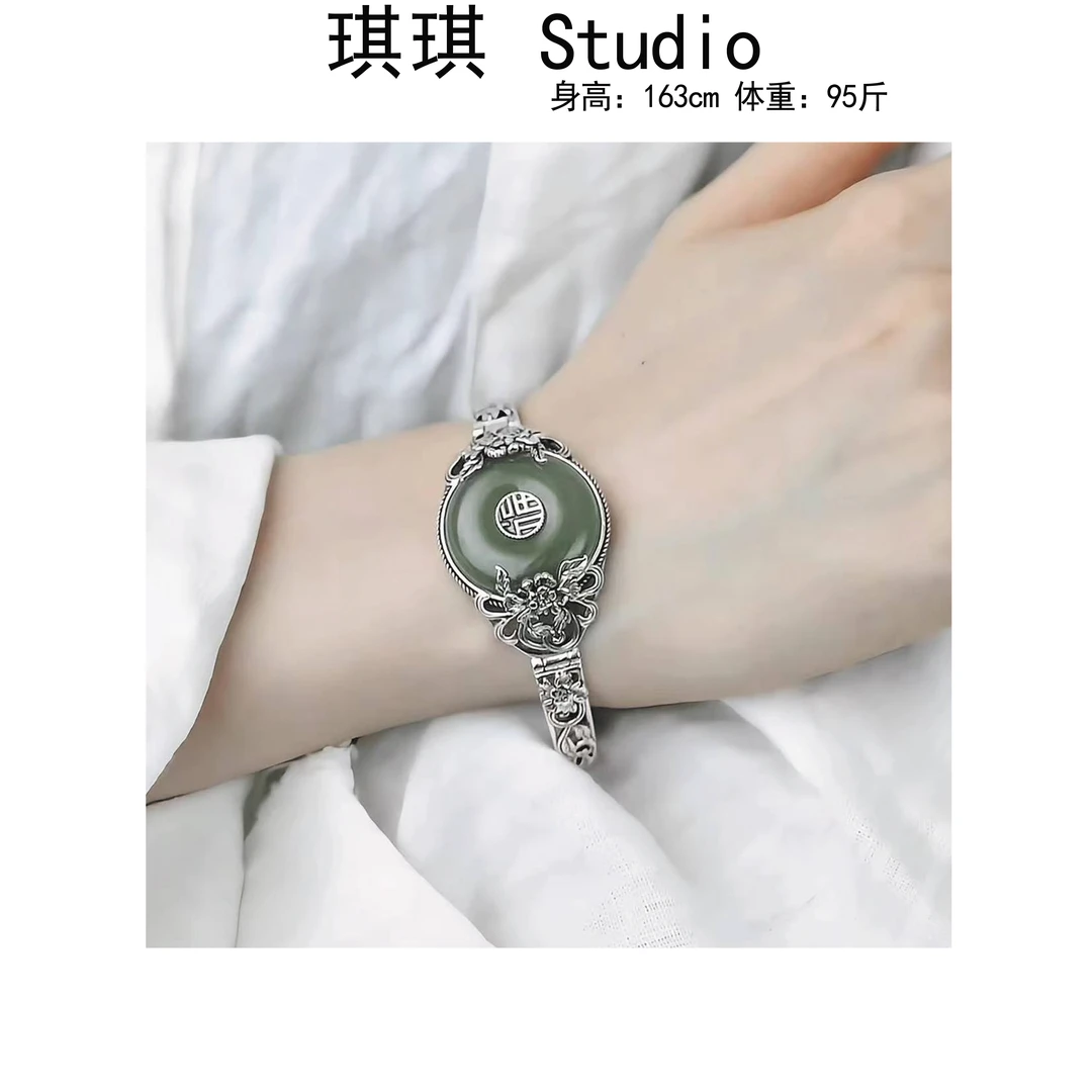 925银银制品 夏季新款轻奢国风新中式复古设计泰银莲花手镯-77
