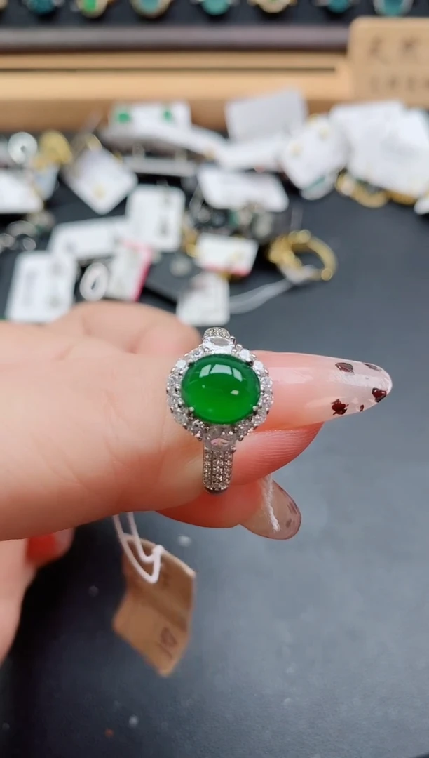 银S925镶嵌戒指翡翠1