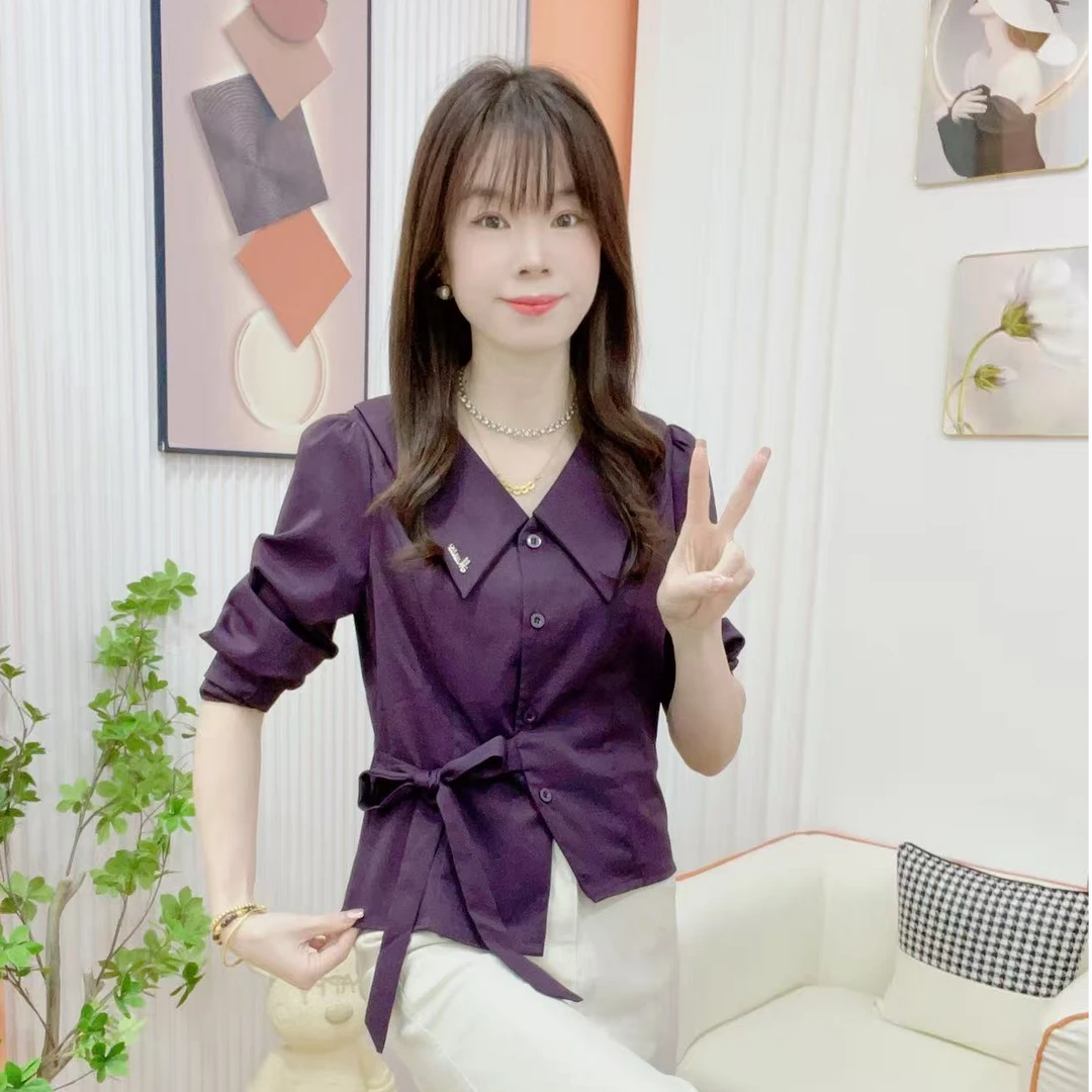 炬雅【锦瑟梧秋】秋季新款小众设计感侧边绑带气质显瘦减龄衬衫上衣