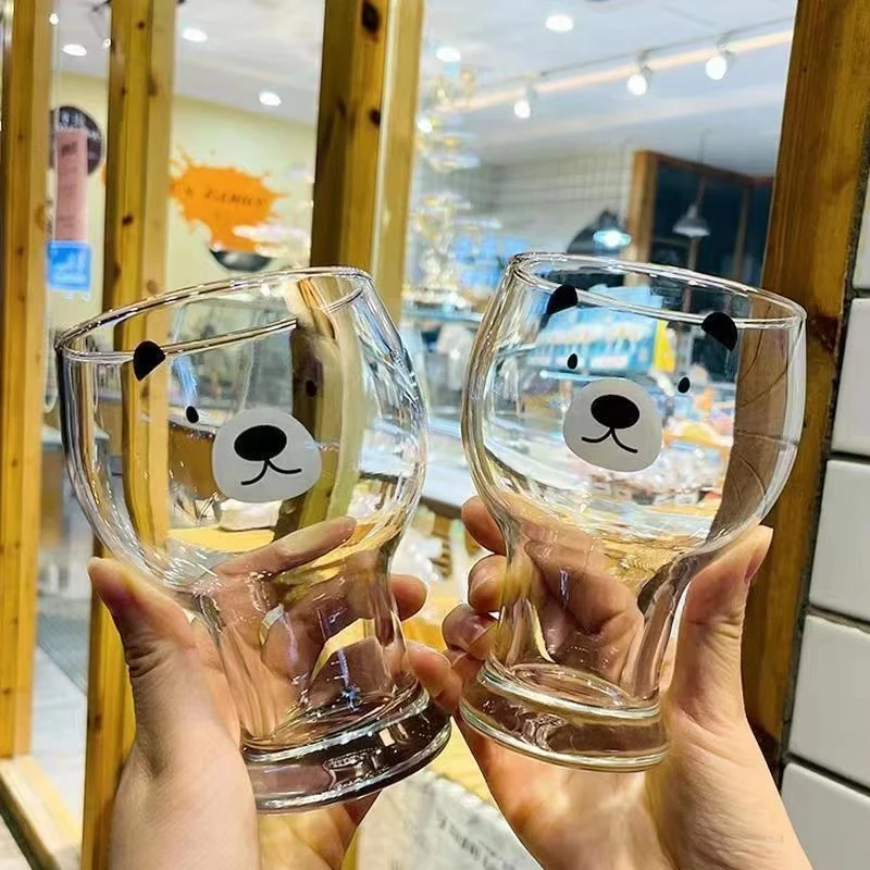 2只可爱小熊网红玻璃啤酒杯卡通动物灯泡杯