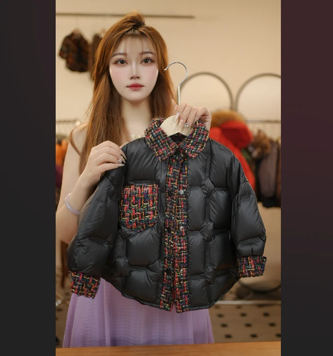 2026新款设计师时尚翻领休闲洋气冬季复古保暖羽绒服22586