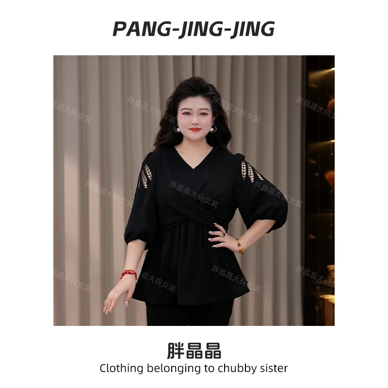 胖晶晶定制大码女装夏季新款时尚气质百搭宽松显瘦遮肉上衣ZB7159