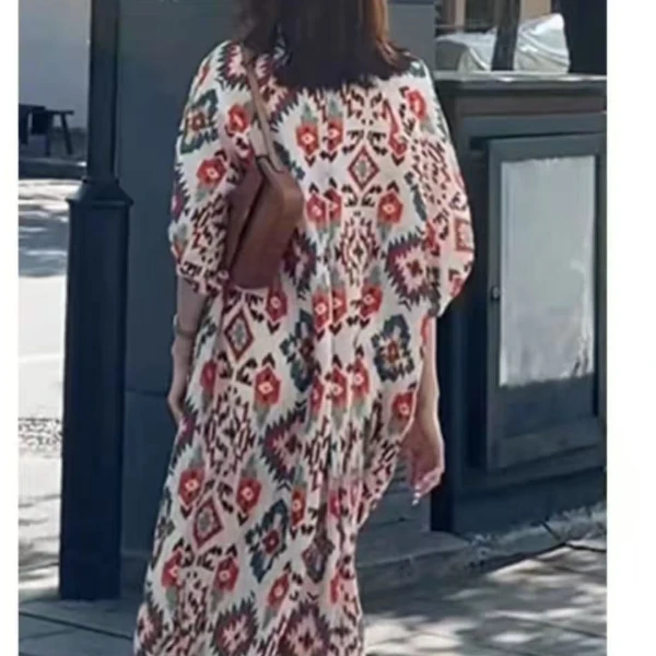 【奇奇】夏季长裙常规方领高贵法式通勤七分袖连衣裙碎花睡裙