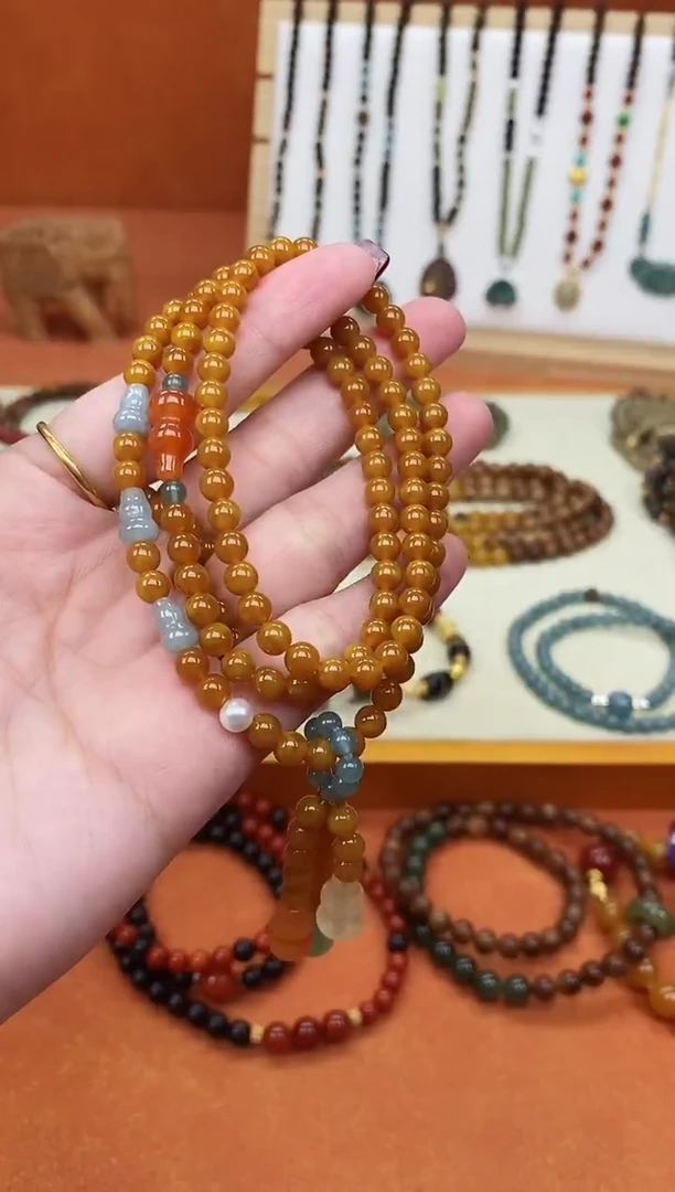 手链蜜蜡未镶嵌多圈蜜蜡蓝水葫芦手链