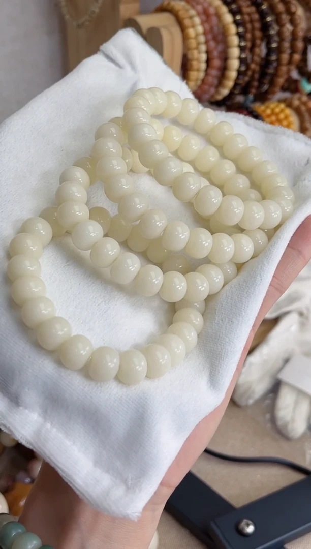 菩提根/象牙果手串R89羊脂白玉化算盘9*12手串现穿