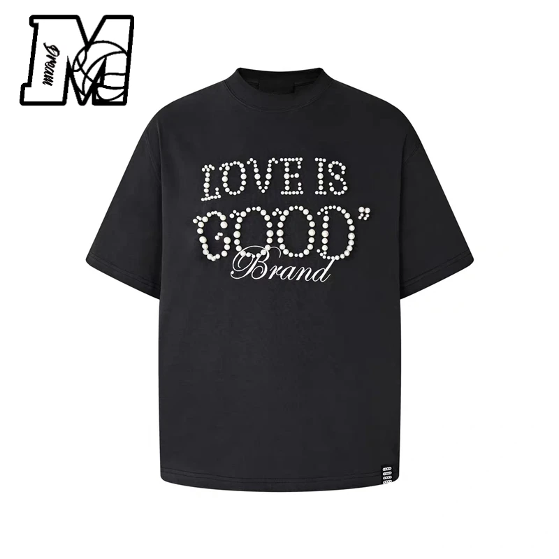 美式高街vibe设计钉珠字母短袖t恤男女夏季潮牌情侣宽松圆领上衣