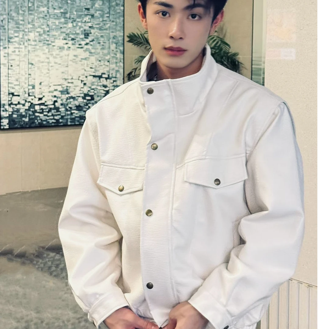 宽松型夹克立领潮流长袖拉链美式休闲机车服翻领休闲