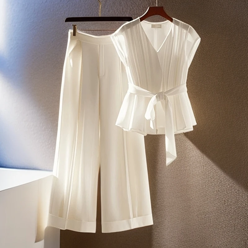 夏装搭配一整套装女2025新款法式气质V领上衣高腰显瘦裤子两件套