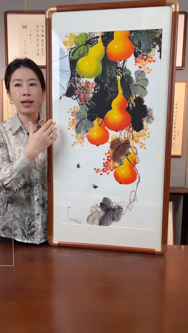 书法葫芦-鲍治康老师手绘53*103-带框包邮