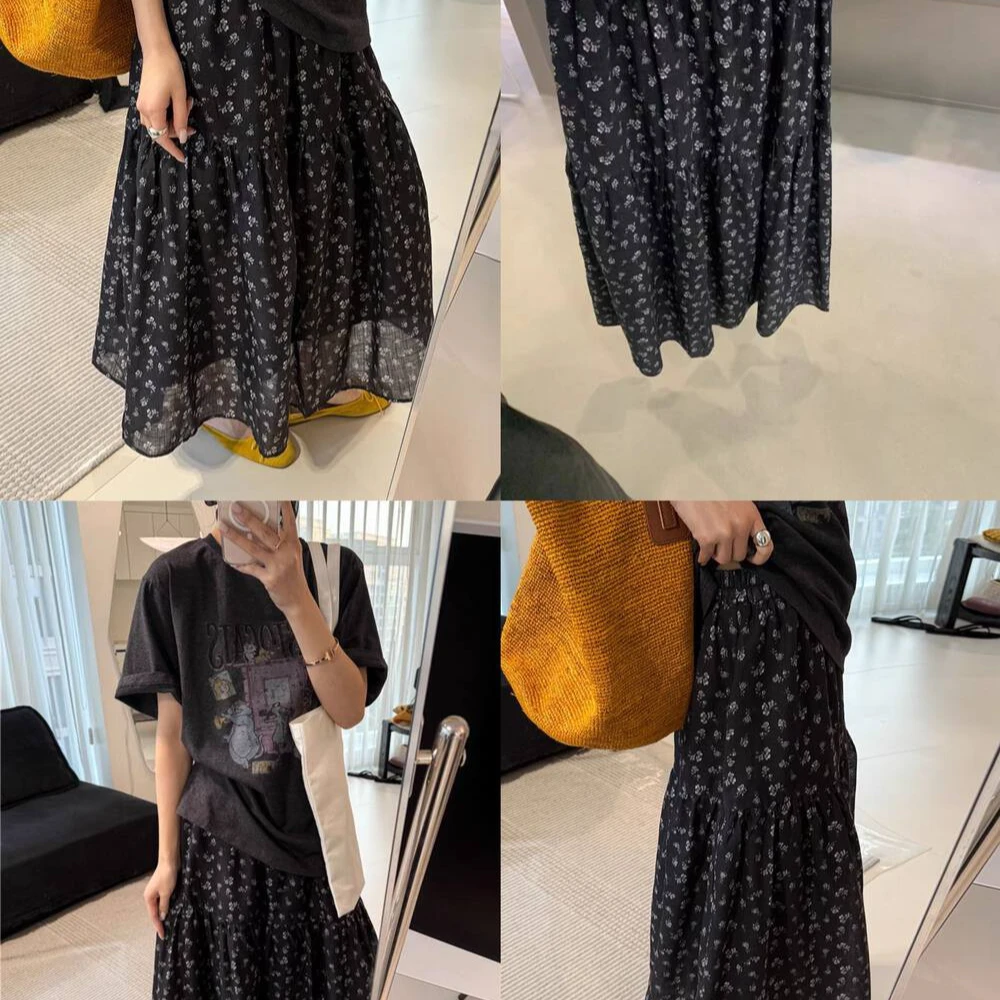 意法一批清仓 2025夏季百搭宽松显瘦碎花半身裙F0853