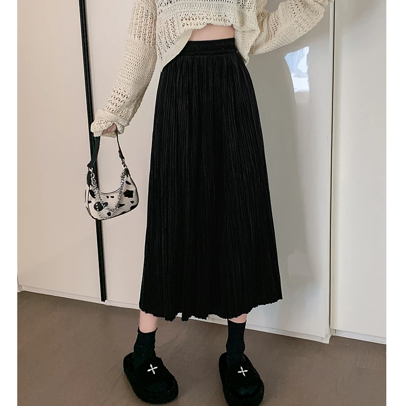 【带口袋】复古半身裙春夏女中长款肌理感褶皱休闲A字裙显瘦百搭