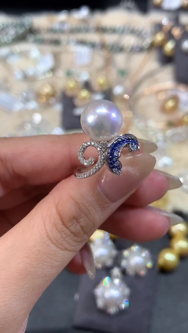 18K金镶嵌戒指海水珍珠A176|8500