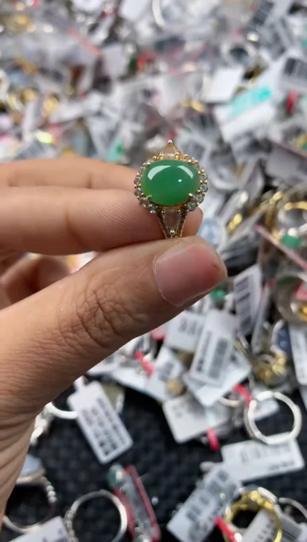银S925镶嵌戒指翡翠14-14-14         5